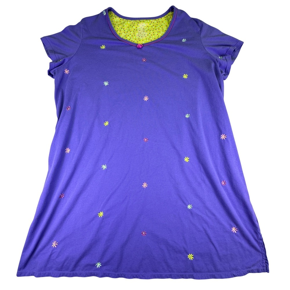 Simply Basic‎ Nightgown Women's Size 2XL Sleep Shirt Purple Floral Embroidered